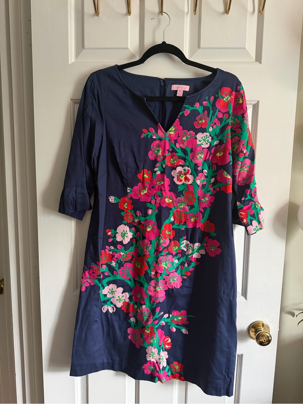 Lilly Pulitzer Floral Navy Shift Dress - Bright Pink & Green Print